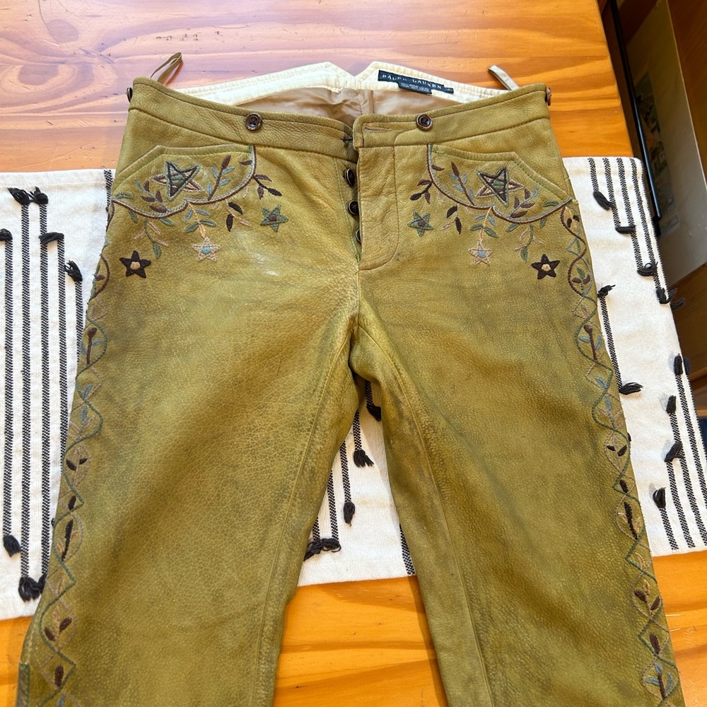 VINTAGE - RALPH LAUREN 1980’s Floral Embroidered Leather Pants - RARE !